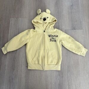 Disney Winnie The Pooh Ears Hoodie Girls Size 4 Butter Yellow Zip Front Pockets